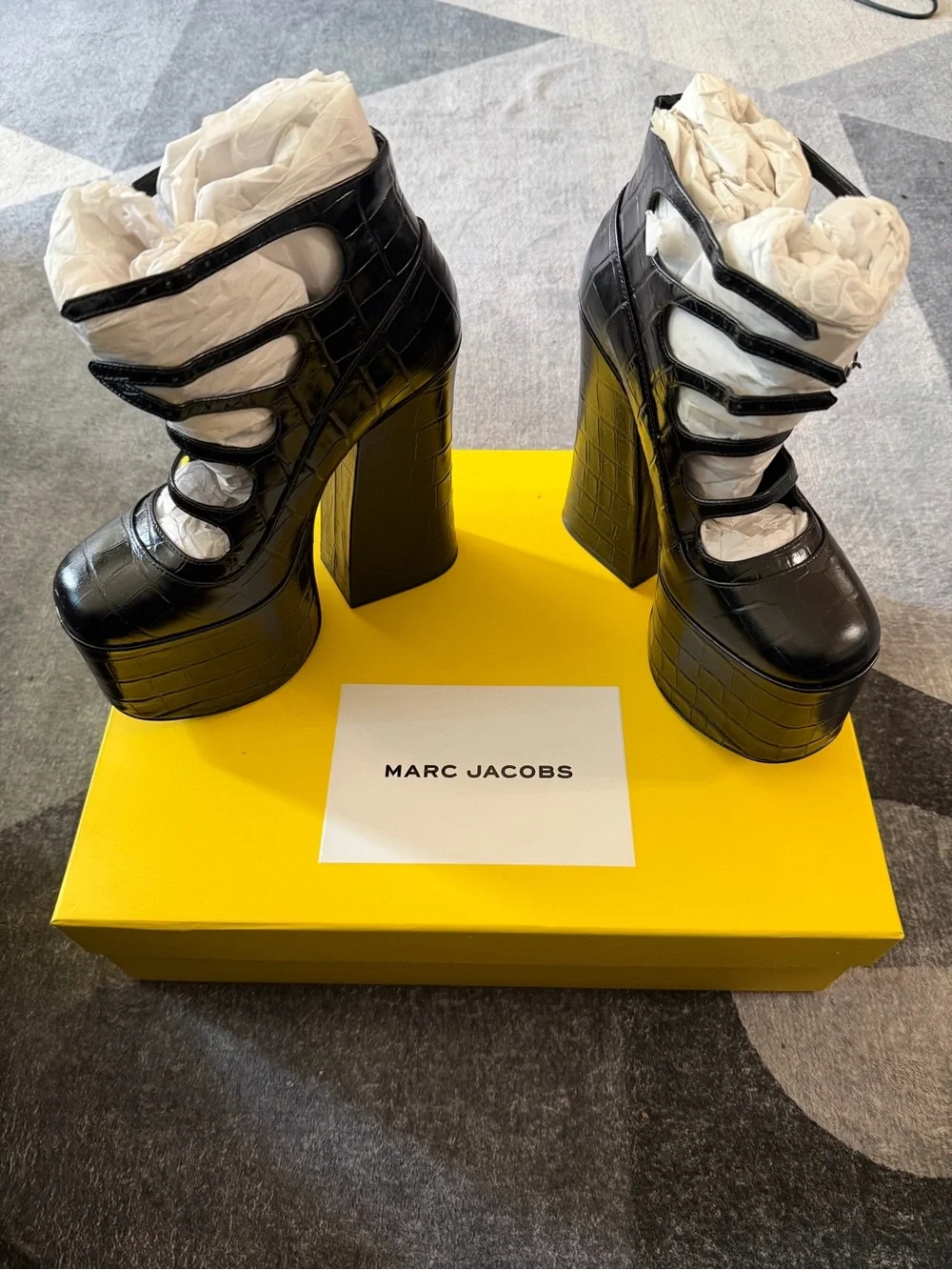 Marc Jacobs Black Croc-Embossed Platform Sandals